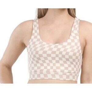 WILO The Label Sports Bra Wave Checker Print Cream Tan Women's Size Small